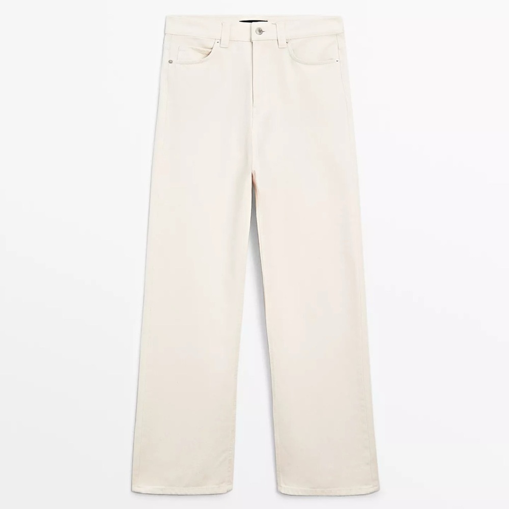 Massimo Dutti - High-Waist Wide-Leg Jeans in Ivory -  Size US 2 / FR 34